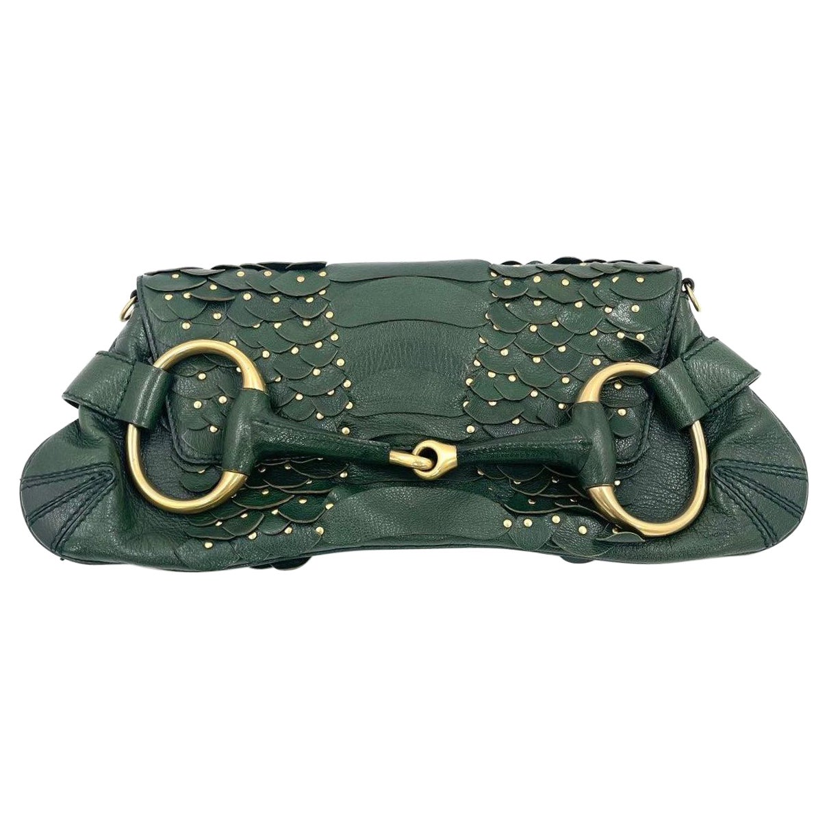 Gucci Horsebit 1955 Cadena Piel Verde y Tachuelas Doradas en venta