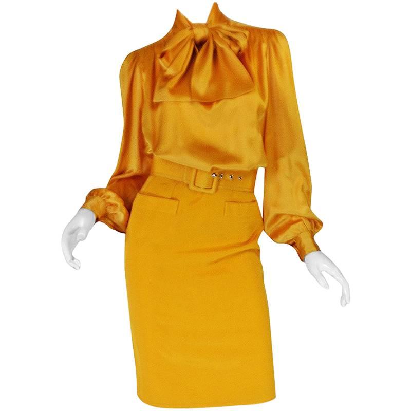 1970s Yves Saint Laurent Silk Skirt & Top Set in Yellow