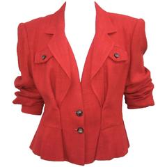 Stylish 1990's Yves Saint Laurent Rive Gauche Orange Linen Safari Jacket