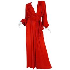Late 1970s Loris Azzaro Couture Red Pant & Wrap Top 11