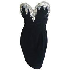 Bob Mackie " Icicle" Embellished Black Mini Dress