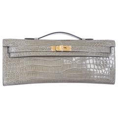 Hermes Kelly Cut Gris Tourterelle Porosus Crocodile Kelly Cut Gold Hardware 5