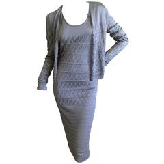 John Galliano f990's Gray Diamond Pattern Knit Dress with Matching Cardigan