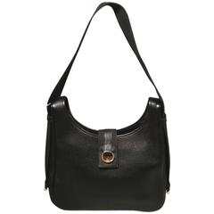 Hermes Vintage Black Leather Shoulder Bag
