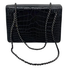 Judith Leiber Vintage Black Alligator Crystal Strap Evening Bag