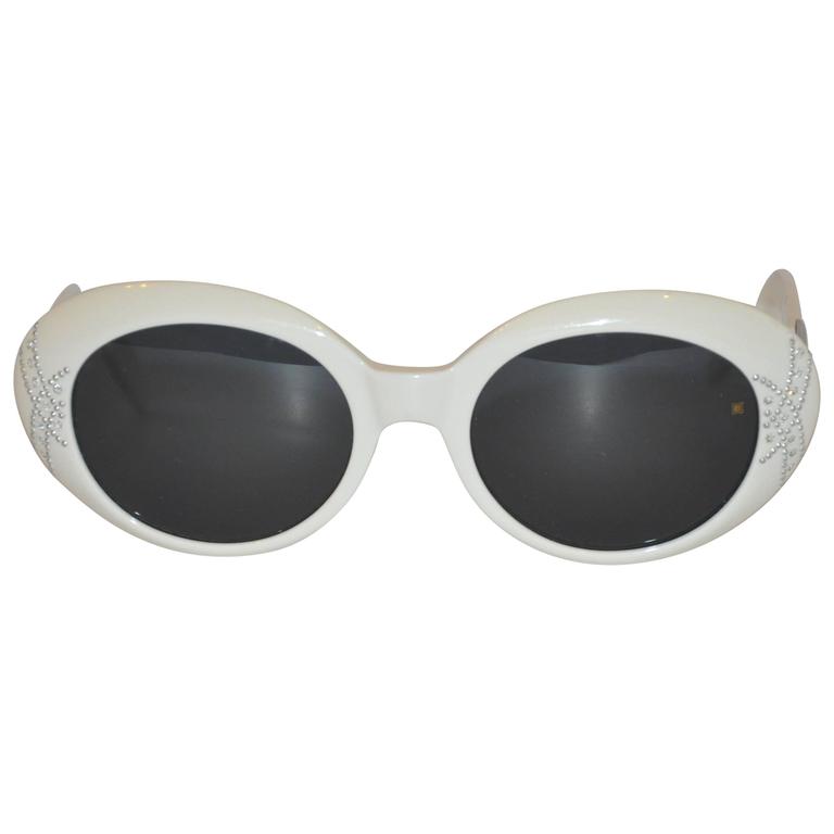 Laura Biagiotti White Accented with Silver Hardware and Studs Sunglasses  For Sale at 1stDibs | laura biagiotti sunglasses