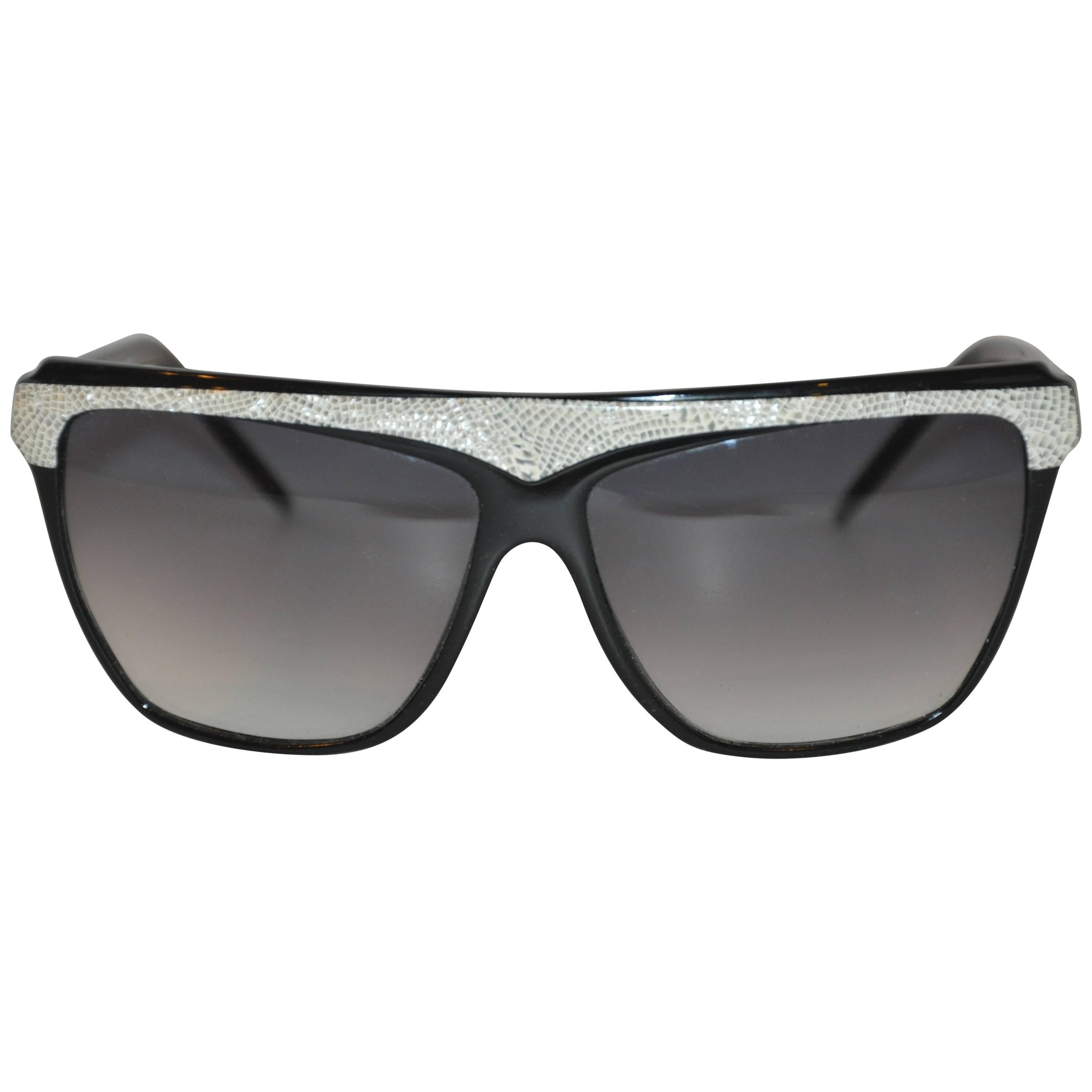 Laura Biagiotti Black Lucid with Gray & Cream "Snake" Lucid Sunglasses For Sale