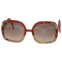 Retro Ted Lapidus Red & Gold Lucid with Engraved Gold Tone "Bamboo" Sunglasses