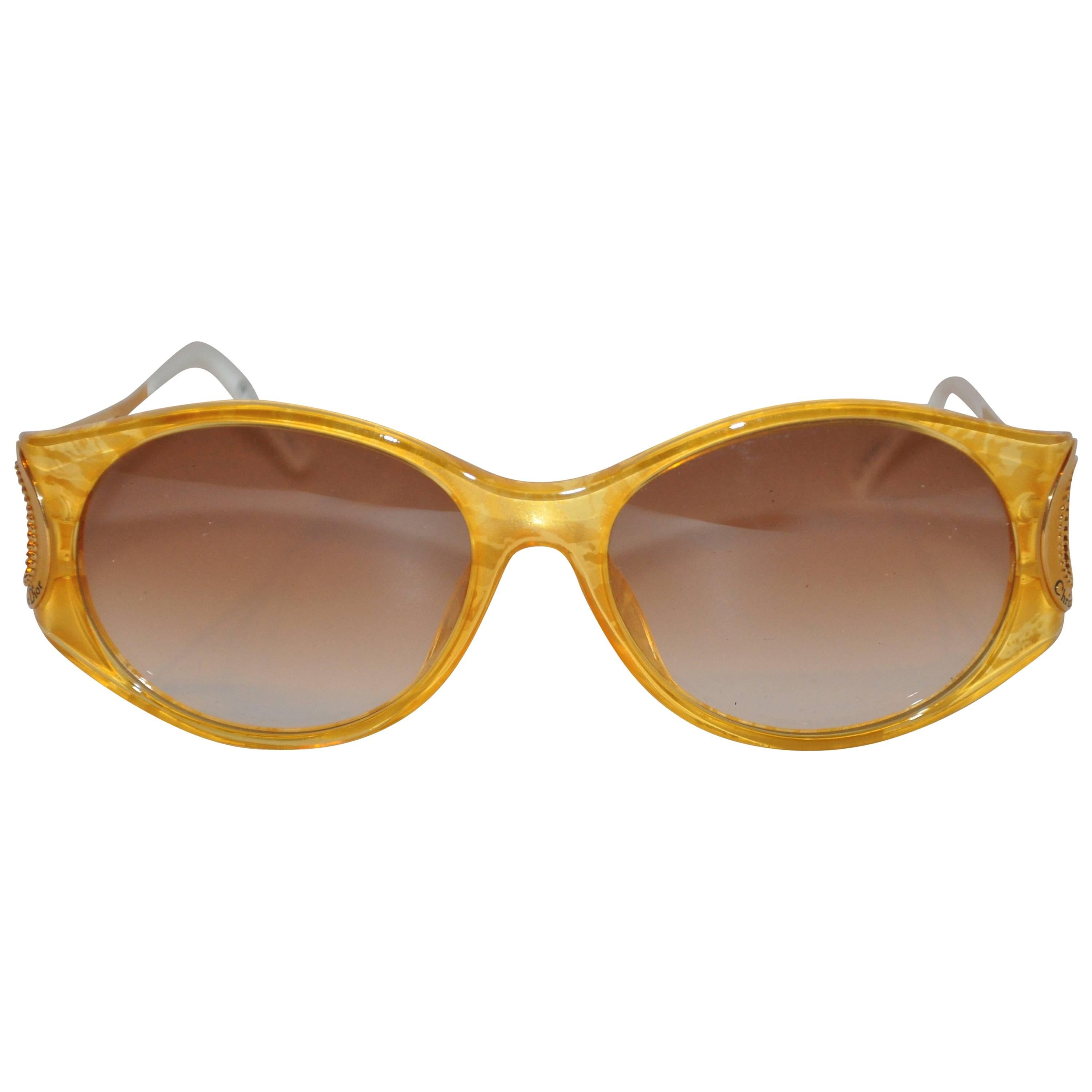 Christian Dior "Burst of Yellow" Lucite with Gilded Gold Hardware Sunglasses