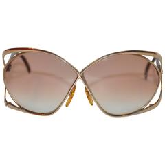 Christian Dior Huge Gilded Gold Hardware with Brown Lucite Arms Sunglasses