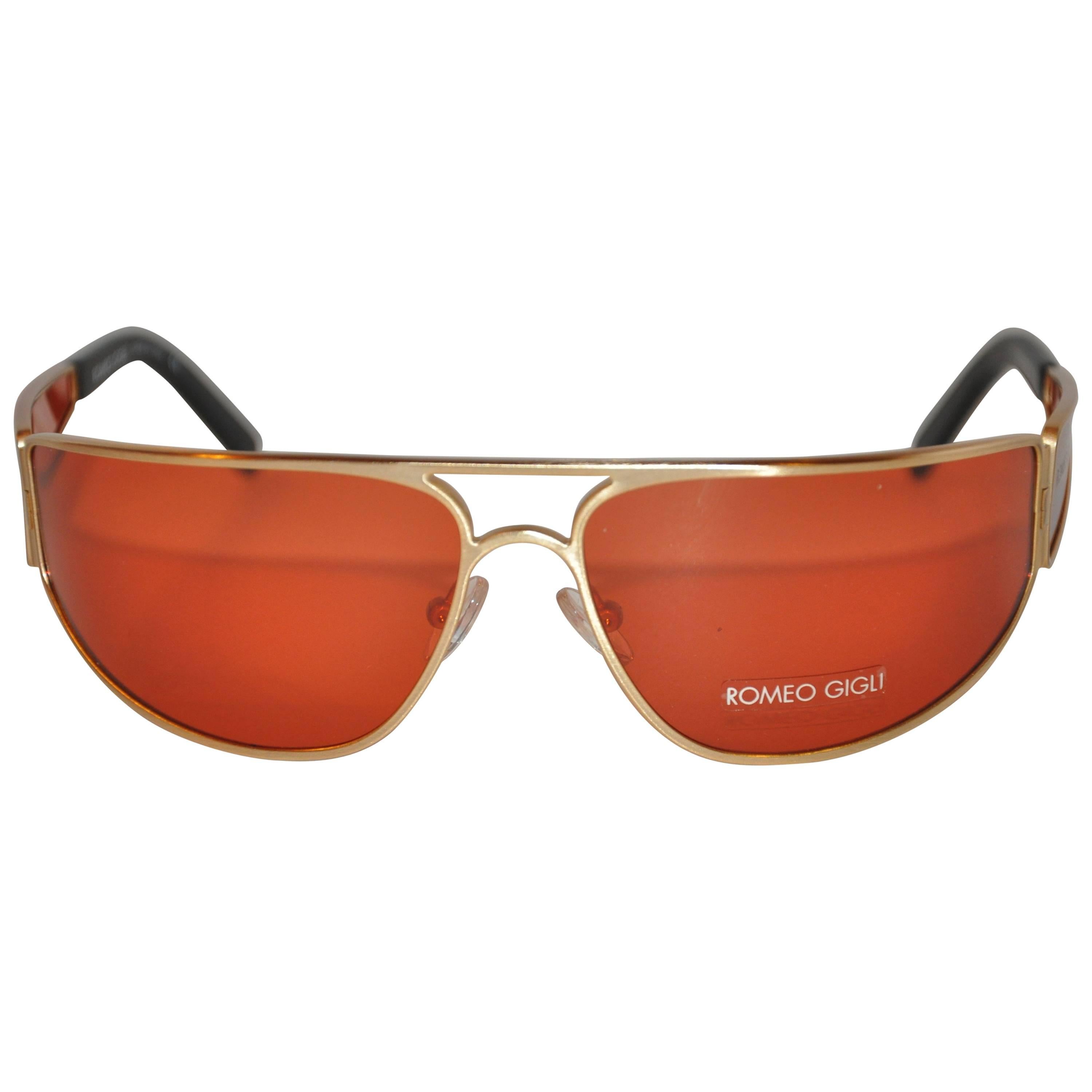 Romeo Gigli Gold Hardware Wraparound Sunglasses