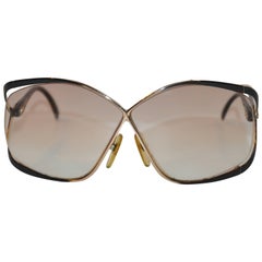 Christian Dior Huge Gilded Gold Hardware, Black Lucite Overlay Glasses