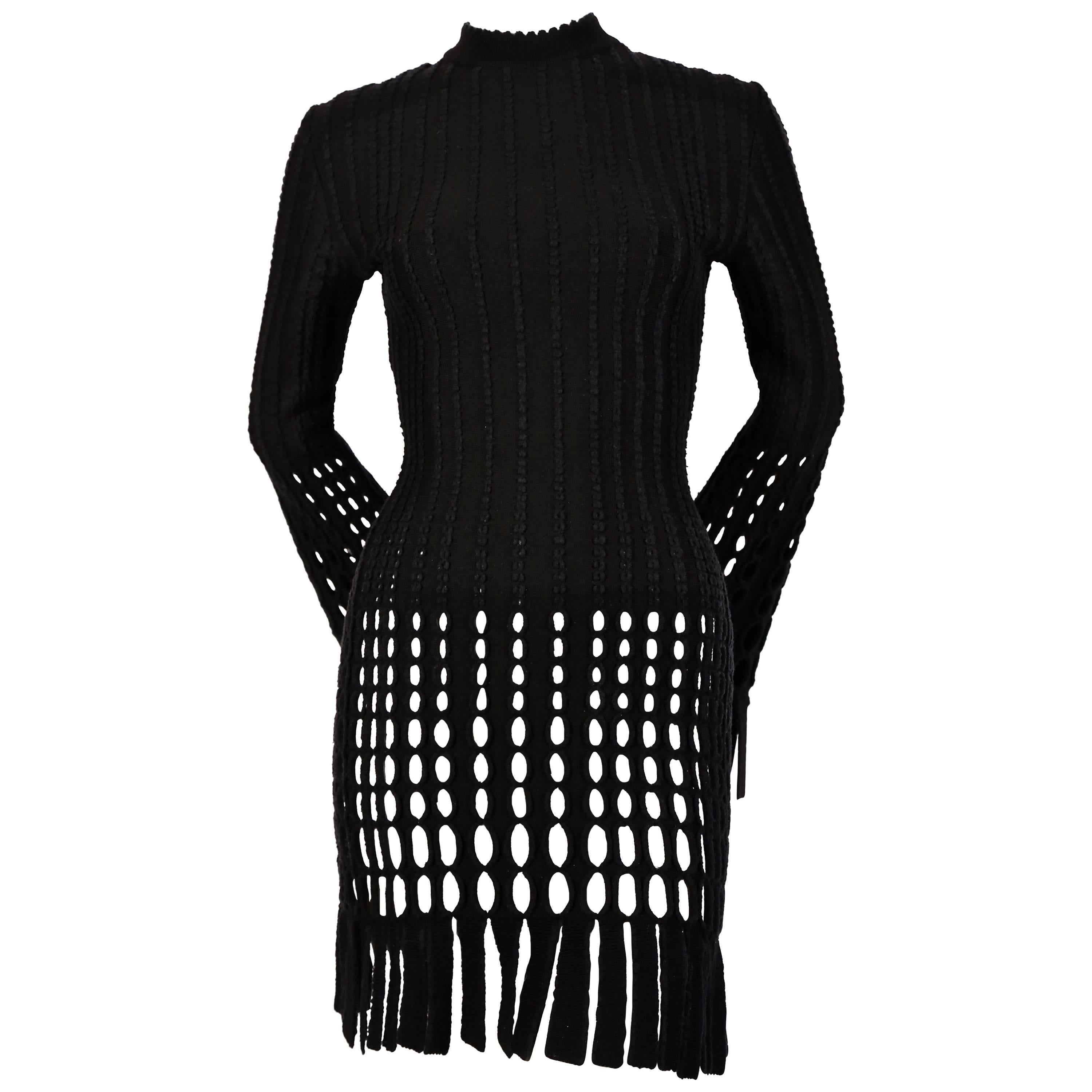 1991 AZZEDINE ALAIA black and navy blue accented fringed mini dress 