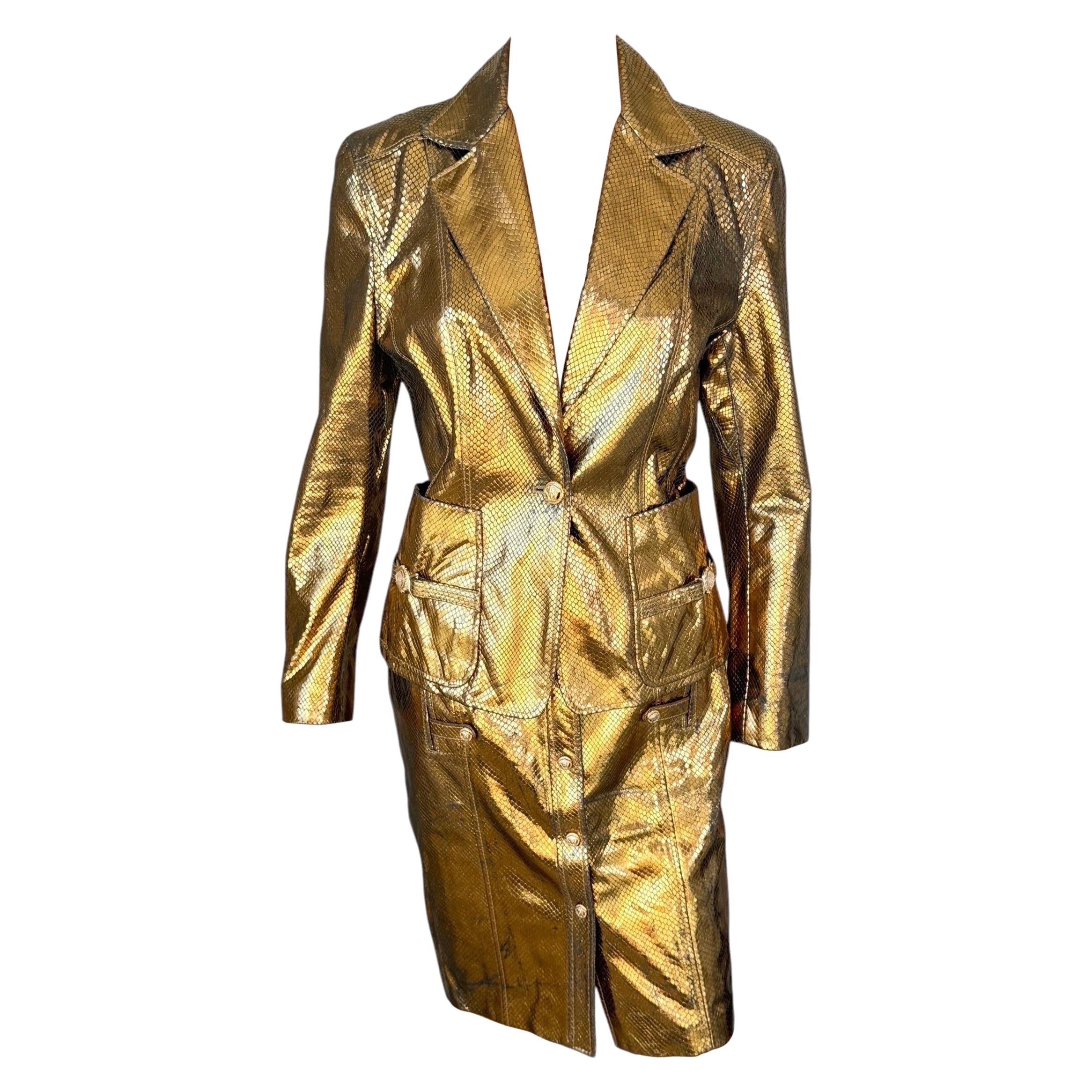 Versace S/S 2005 Runway Leather Blazer Jacket Top & Skirt 2 Piece Set Ensemble For Sale