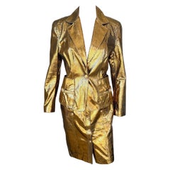 Versace S/S 2005 Runway Leather Blazer Jacket Top & Skirt 2 Piece Set Ensemble