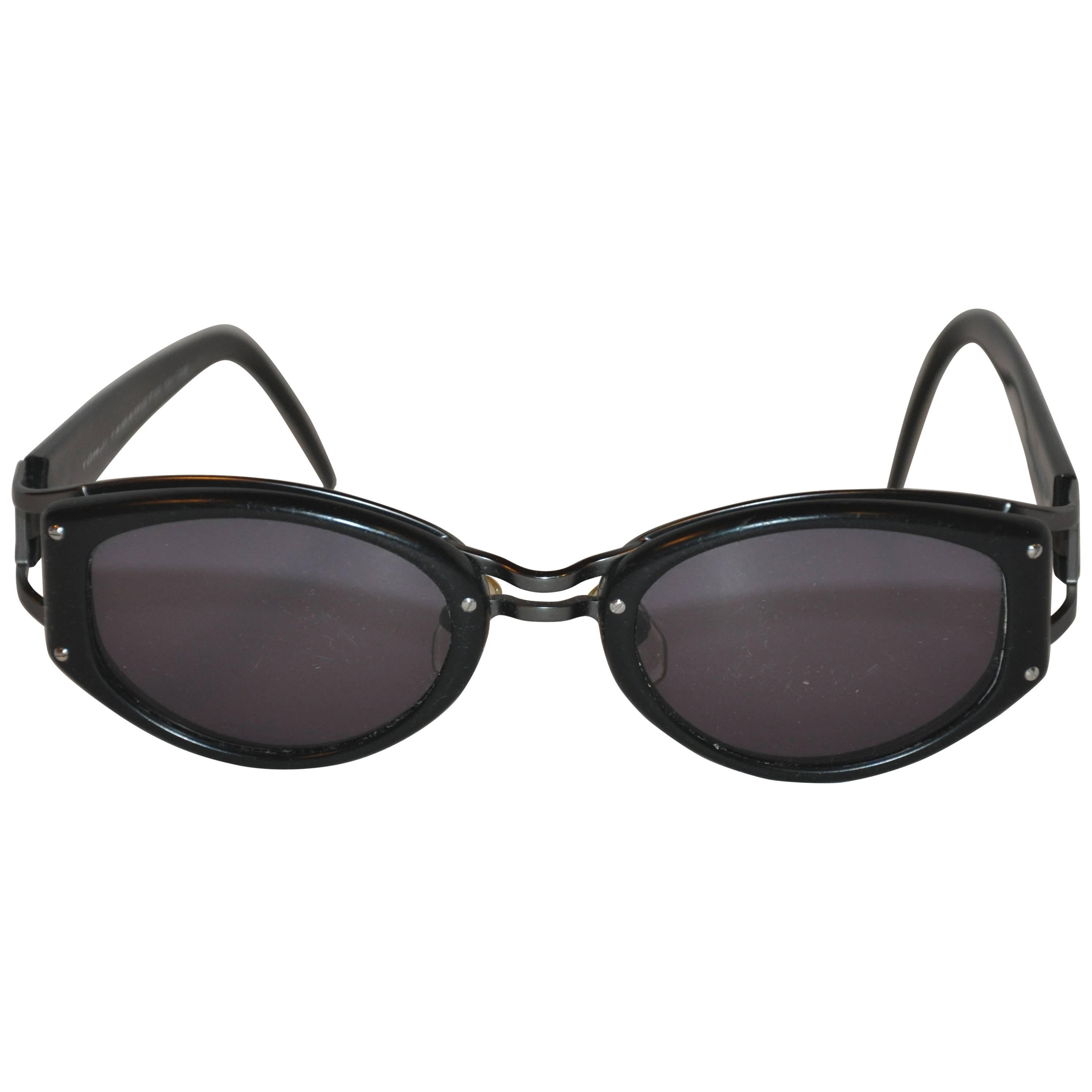 Yohji Yamamoto Matte Black Lucite Double Frame Sunglasses