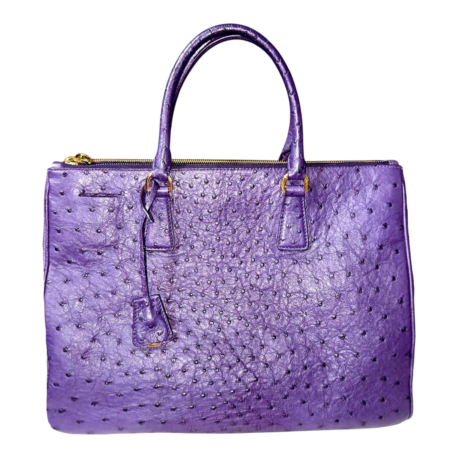 Rare PRADA XL Exotic Purple Ostrich Skin Leather Top Handle Tote Bag