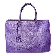 Rare PRADA XL Exotic Purple Ostrich Skin Leather Top Handle Tote Bag