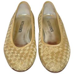 Bottega Veneta Signature Woven Gold Lame Wedge Flats 2
