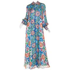 Metal Embroidered Hand Painted Silk Kaftan Dress