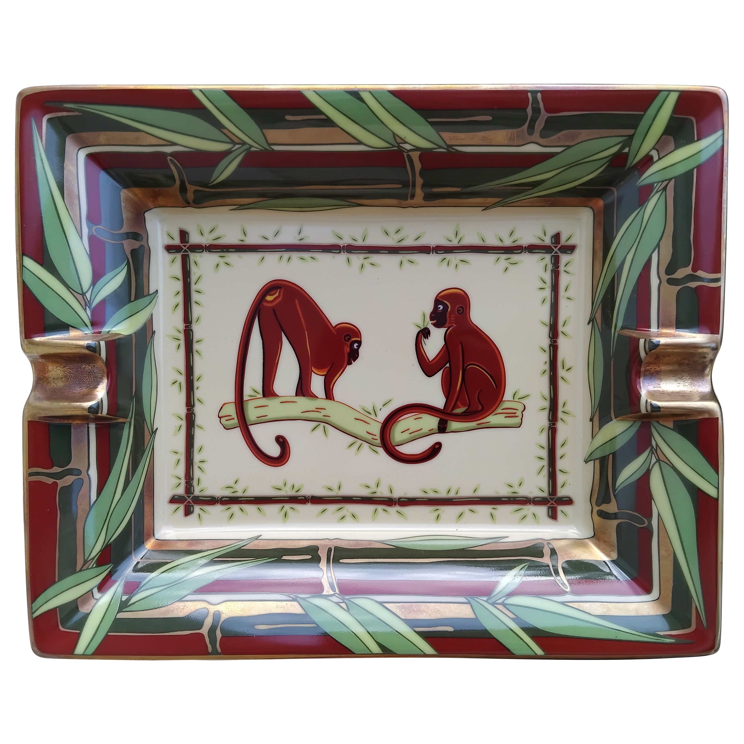 Hermès Monkeys Print Ashtray Change Tray Porcelain Gold For Sale