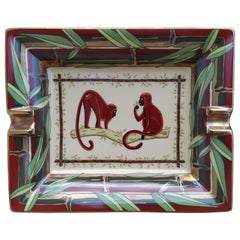Hermès Monkeys Print Ashtray Change Tray Porcelain Gold