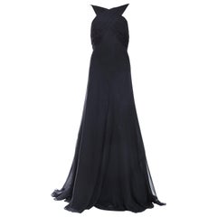 Backless Bias Cut Chiffon Gown with Train