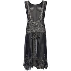 Sheer Silk Chiffon 1920s Dress Beaded with Crystals
