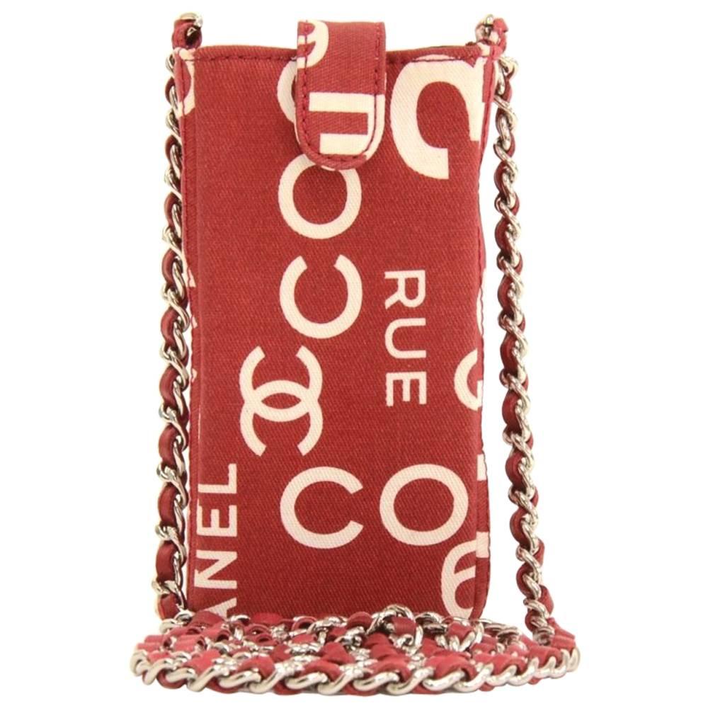 Chanel Red x White Canvas Mobile Phone Sunglasses Shoulder Case For Sale