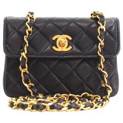 Antique Chanel Flap Navy Quilted Leather Shoulder Mini Bag