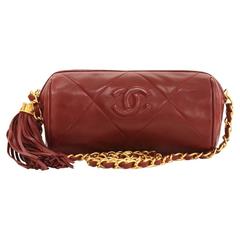 Vintage Chanel Dark Red Quilted Leather Fringe Mini Pouch Bag