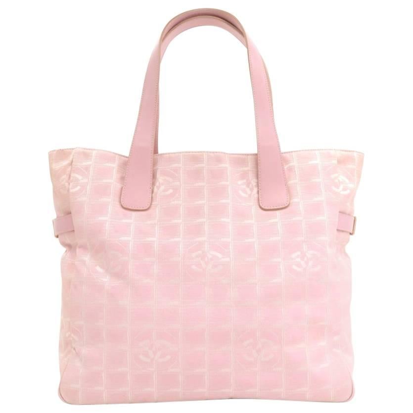 Chanel Travel Line Light Pink Jacquard Nylon Large Tote Bag For Sale