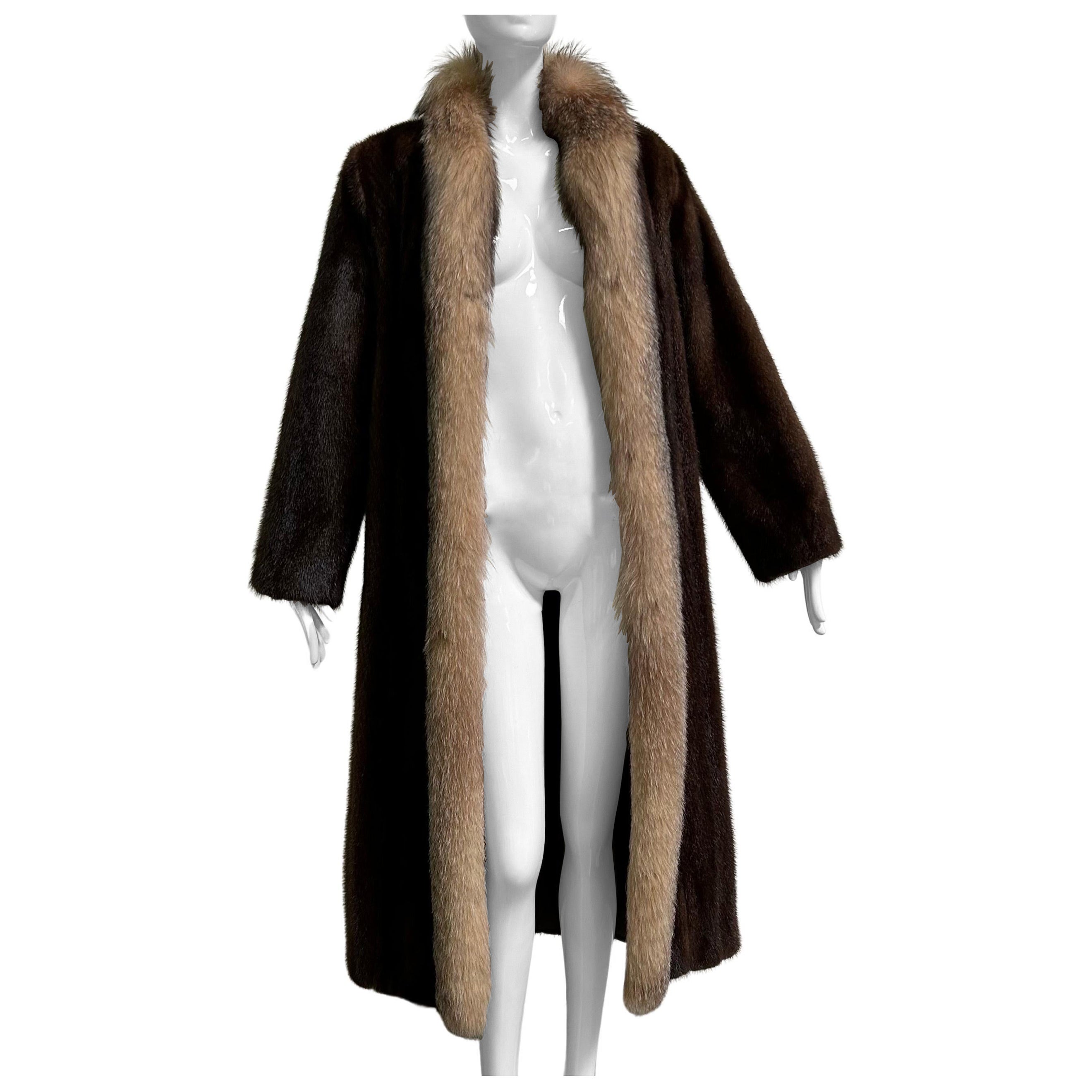 Vintage Crystal Fox + Mink Fur Full Length Coat For Sale