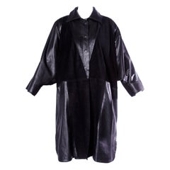Jean Claude Jitrois Vintage 1980s 80s Black Leather Batwing or Cocoon Coat