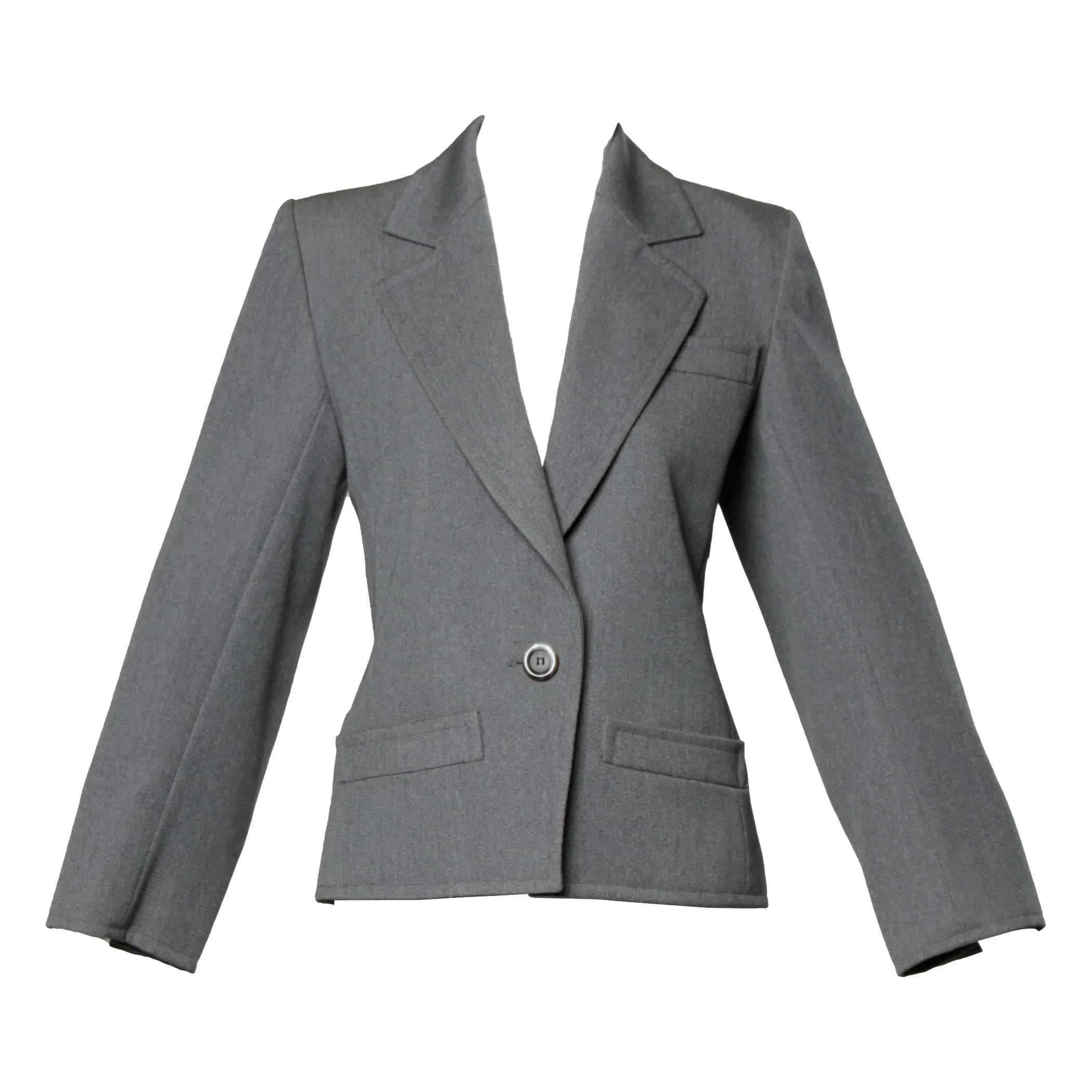 YSL Yves Saint Laurent Rive Gauche Vintage Gray Wool Blazer Jacket For Sale