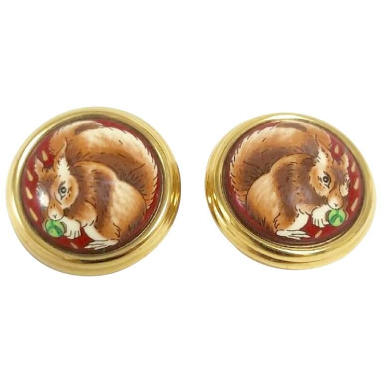 1990s. MINT. Vintage Hermes round shape cloisonne enamel golden earrings with cute squirrel design. Great gift idea.

Fabulous earrings in HERMES's iconic cloisonne enamel.
Excellent beauty and elegance with adorable squirrel design. 

Just a few