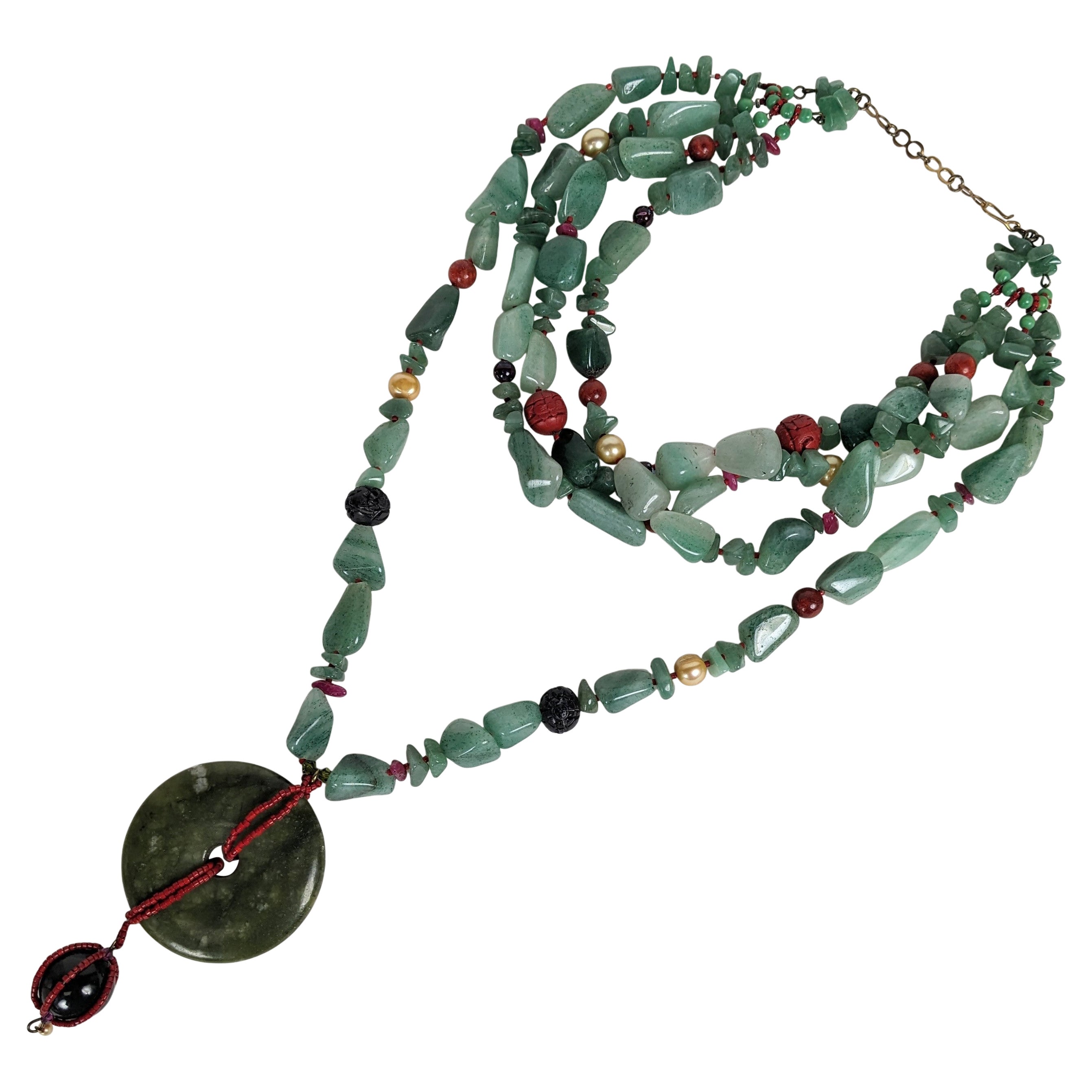 Halskette aus Aventurin und Cinnabar der Chinoiserie