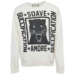 Gucci Cream Printed & Distressed Cotton Knit Sweatshirt S