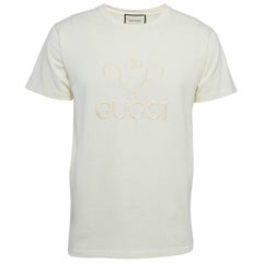 Gucci Cream Tennis Logo Embroidered Cotton Oversized T-Shirt XS