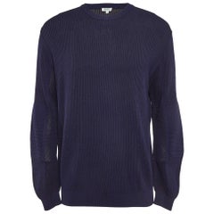 Pull Kenzo bleu marine en tricot côtelé Intarsia avec logo M
