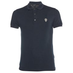 Gucci Black Embroidered Cotton Knit Skinny Fit Polo T-Shirt L