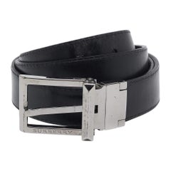 Burberry Black Check Coated Canvas Leather Reversible Buckle Cut to Size Belt