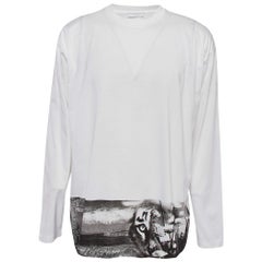 Prada White Graphic Print Cotton Knit Long Sleeve T-Shirt M