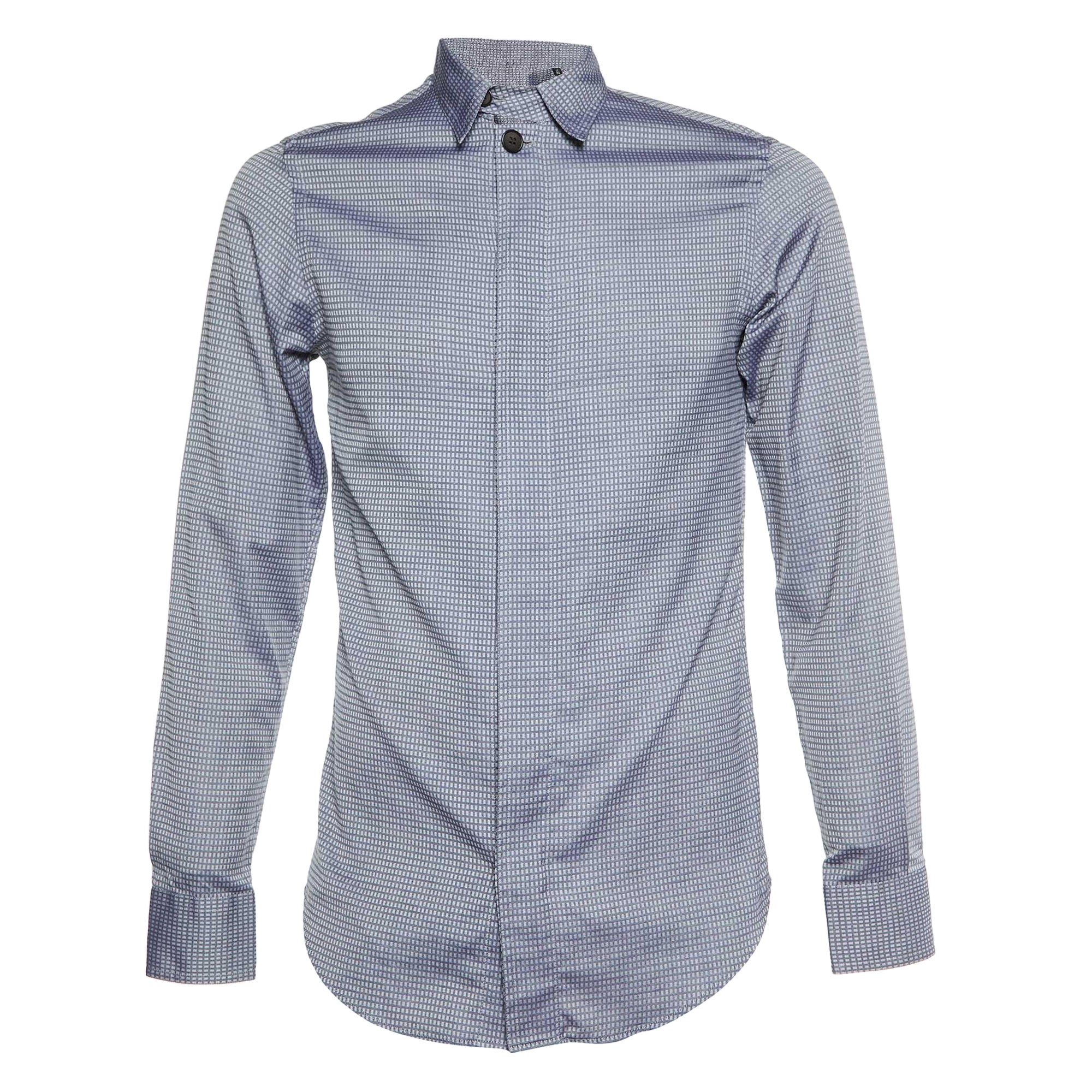 Giorgio Armani Camisa abotonada de algodón a cuadros gris S