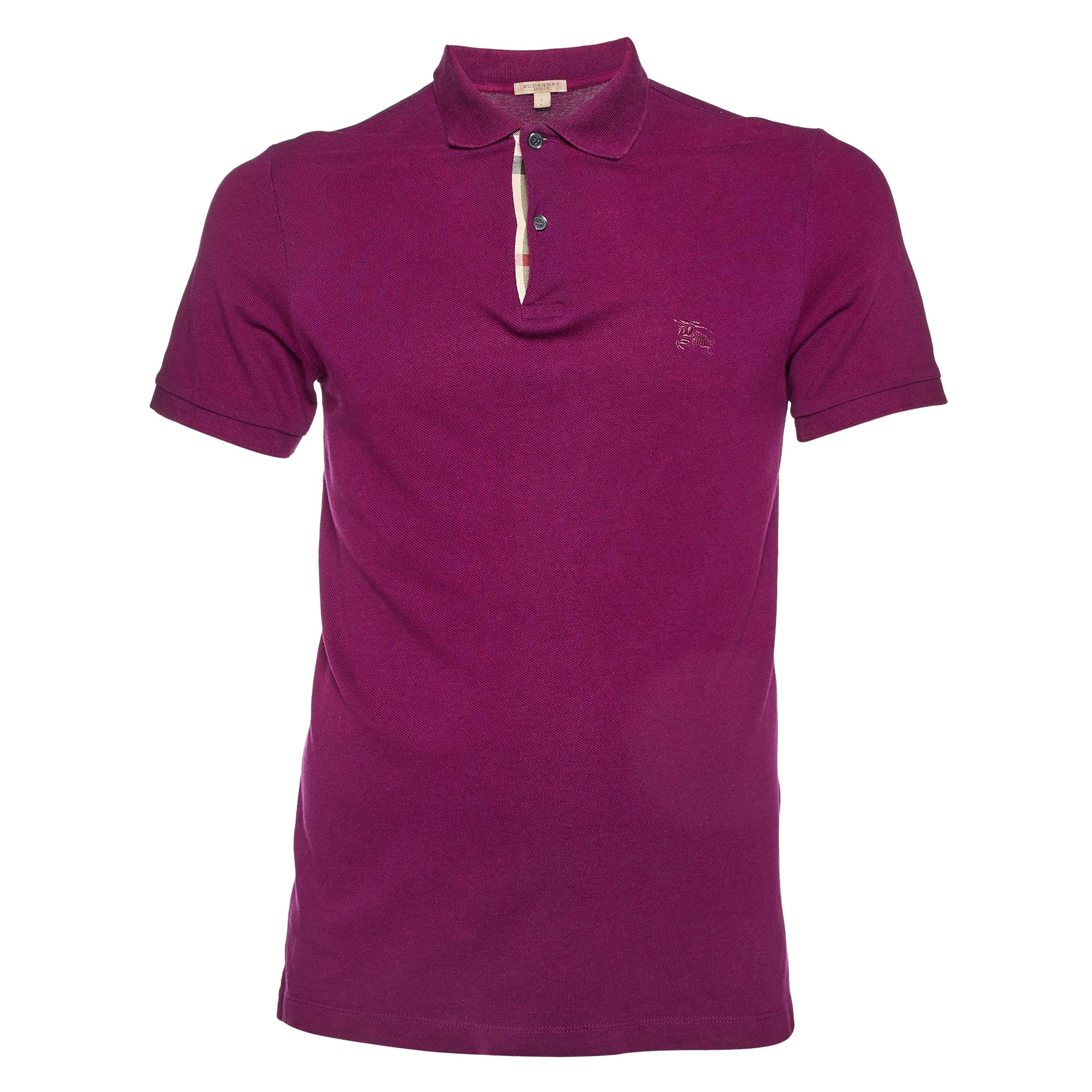 Burberry Brit Viola Cotone Pique Knit Logo Embroidered Polo T-Shirt S in vendita