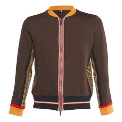 Fendi Brown Knit Zucca FF Logo Trimmed Zip-Up Jacket S