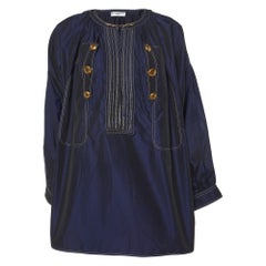 Givenchy Navy Blue Cotton Detailed Hook & Button Blouse L