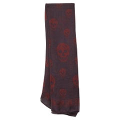 Alexander McQueen Plum Purple Skull Print Silk Scarf