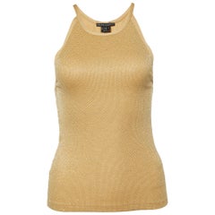 Ralph Lauren Gold Embellished Cotton Knit Tank Top M