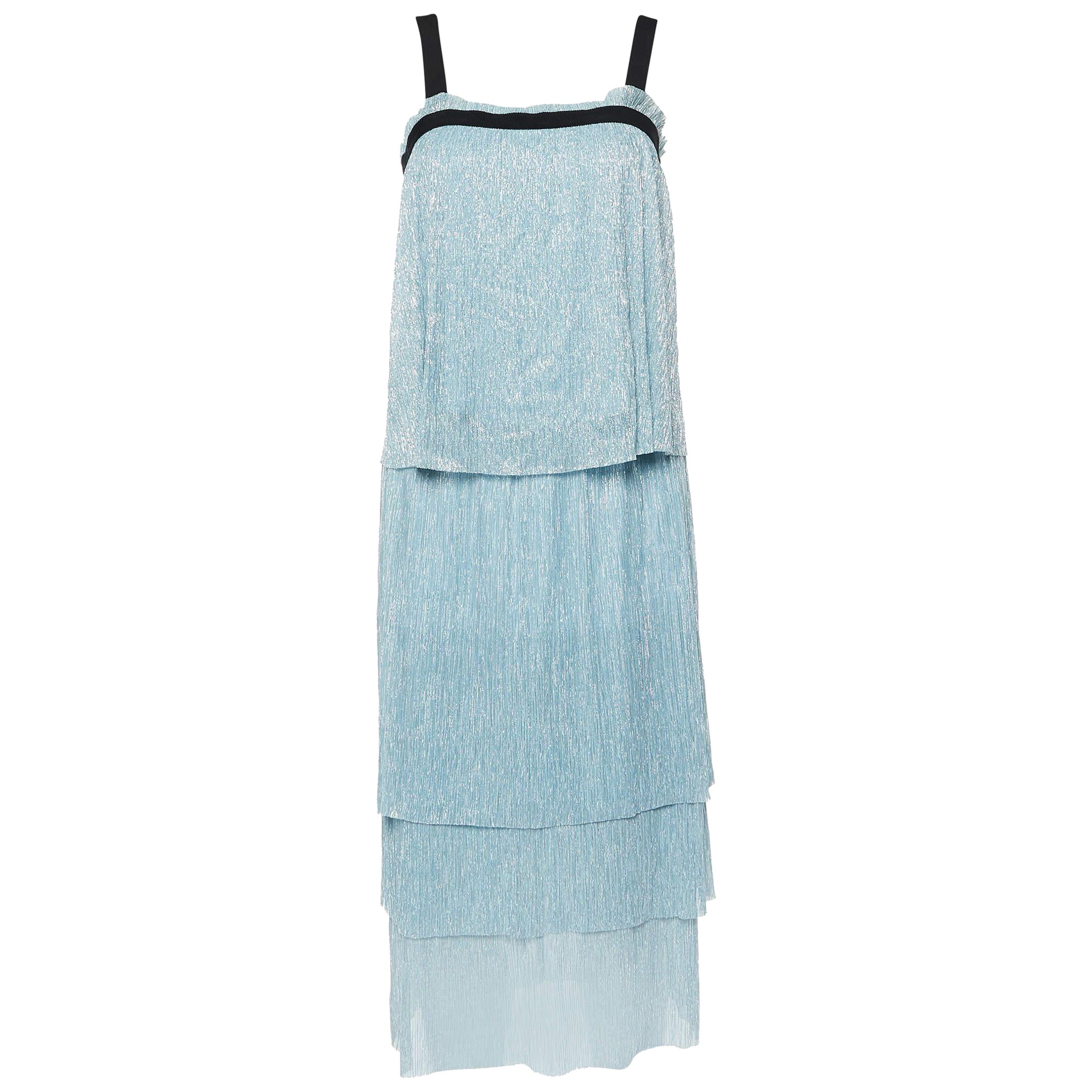 Maje Blue Lurex Knit Skirt Top Set L/M For Sale